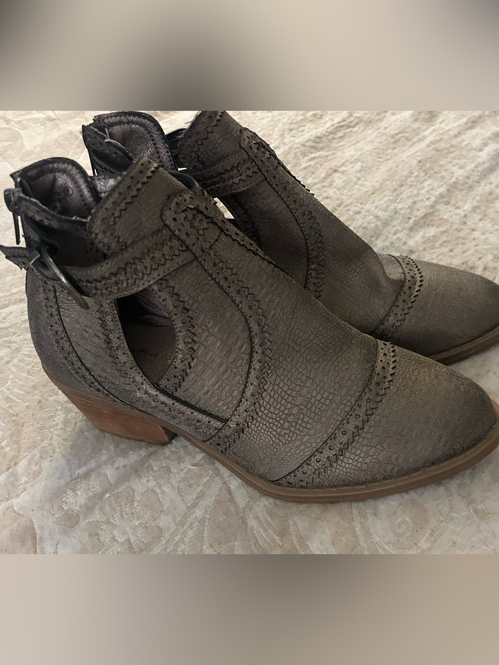 Metallic Pewter Cutout Western Ankle Booties